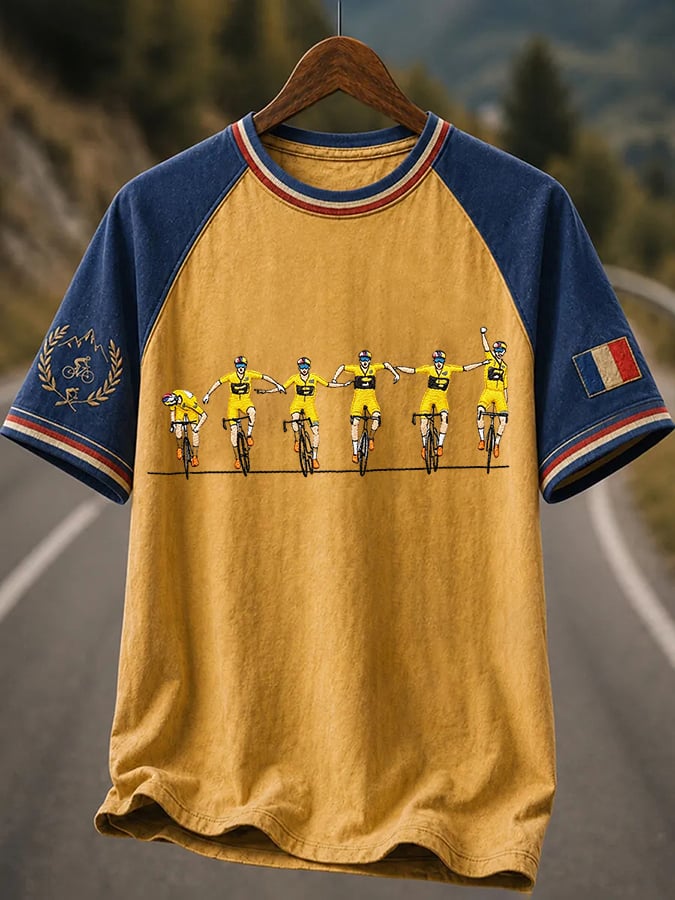 Men's French Bicycle Printed Casual T-shirt