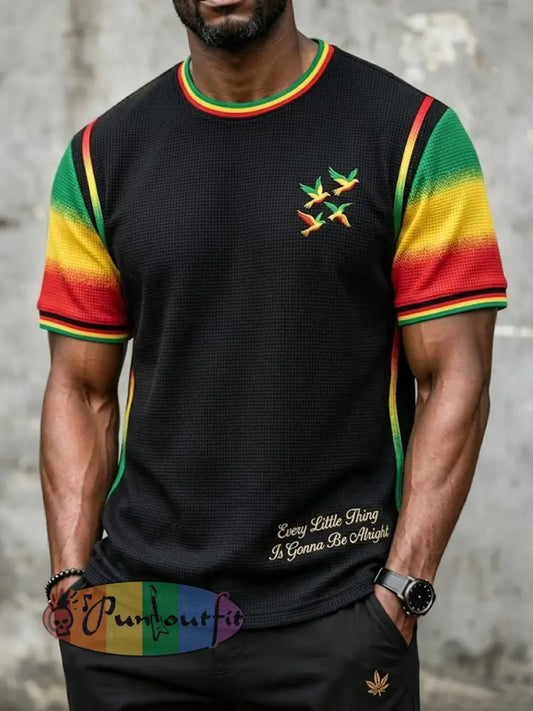 Men's Retro Reggae-Inspired Gradient Patchwork Casual T-Shirt