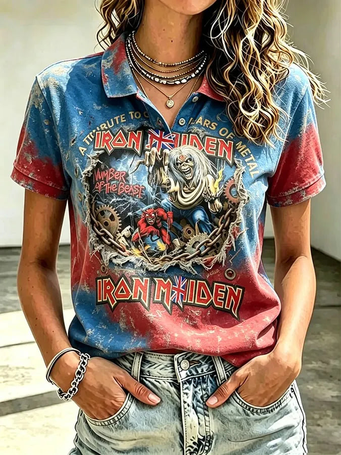 Women's England Heavy Metal Band Tour Print Casual T-Shirt