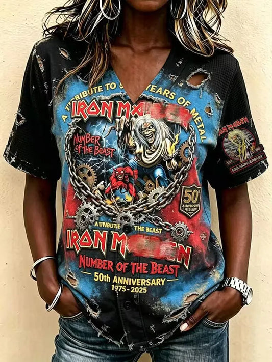 Women's England Heavy Metal Band Tour Short-Sleeve Printed Baseball Jacket