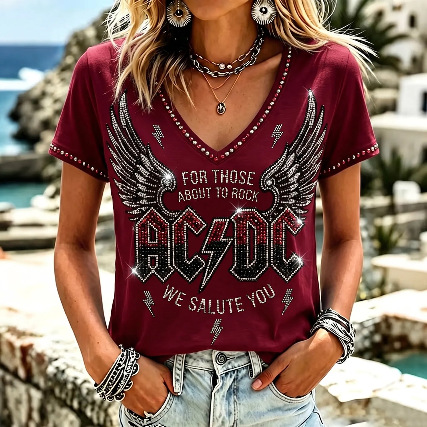 Women's Retro AC/DC Band Rock Fan Short-Sleeve T-Shirt
