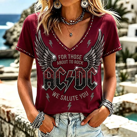 Women's Retro AC/DC Band Rock Fan Short-Sleeve T-Shirt