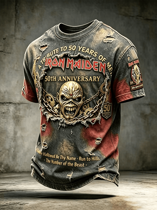 Men's English Heavy Metal Band Short-Sleeve Crew Neck Printed T-Shirt