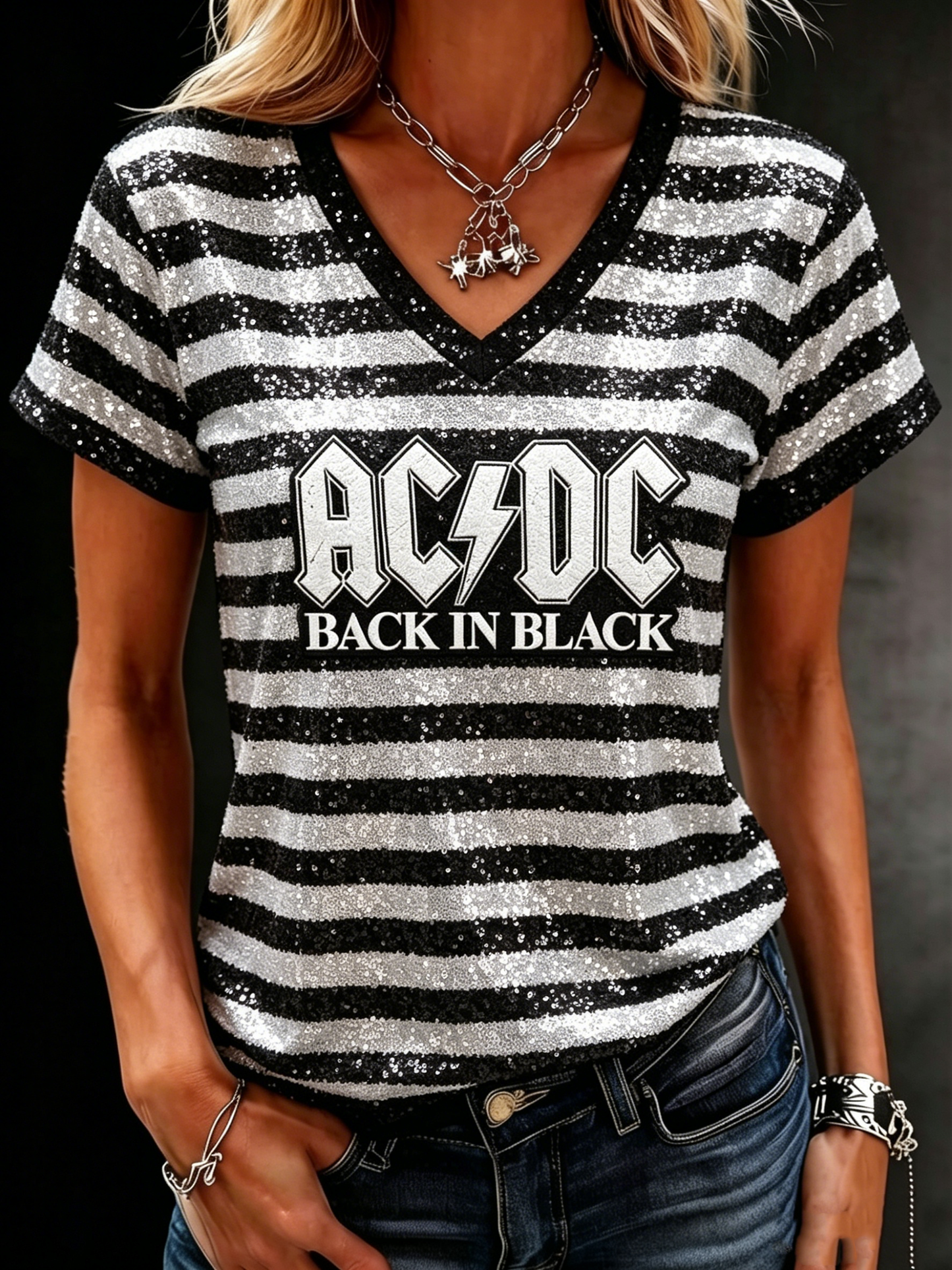 Women's Casual ACDC Print T-Shirt