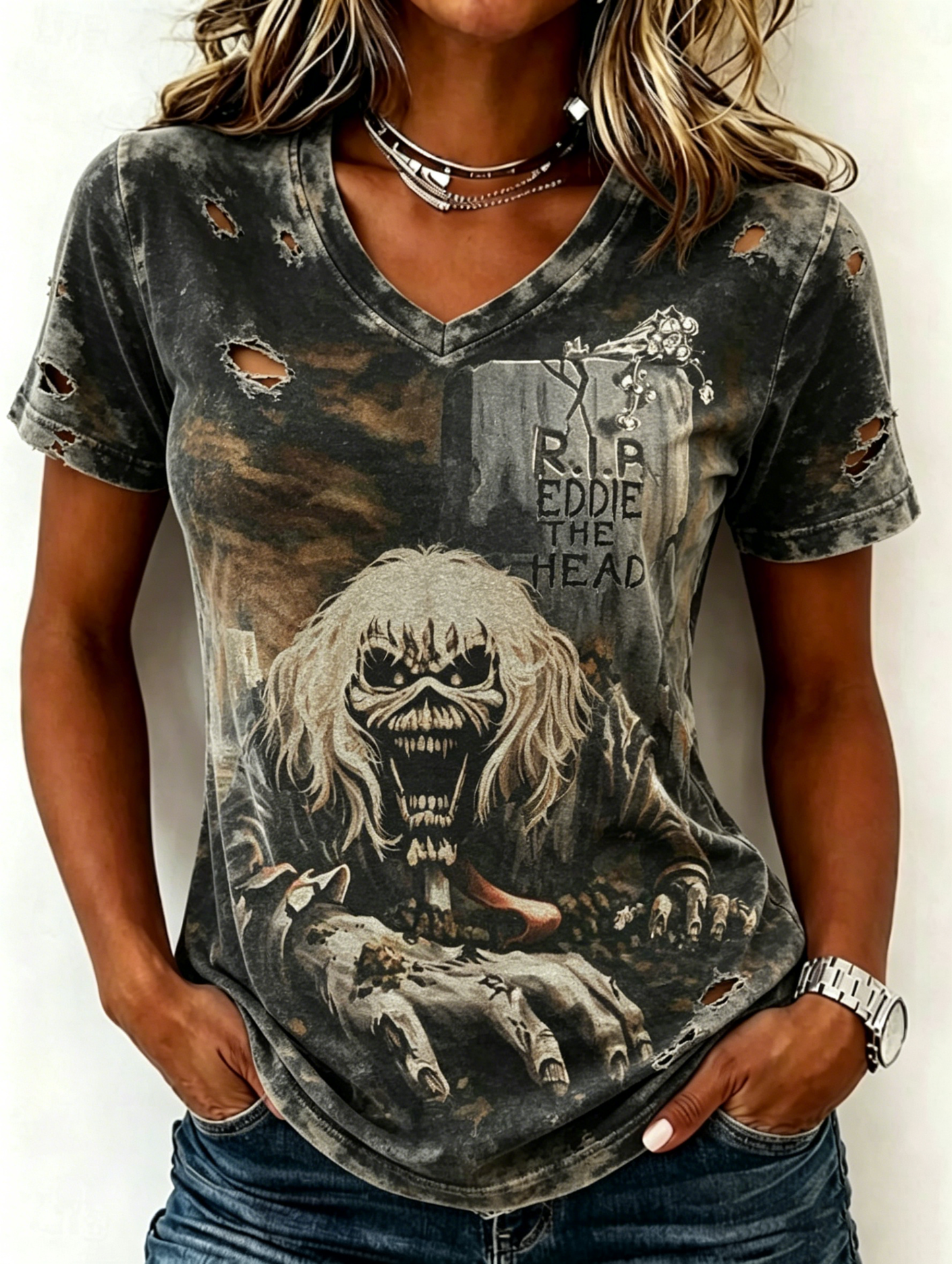 Women's Casual Iron Maiden 50th Anniversary Tour Print T-Shirt