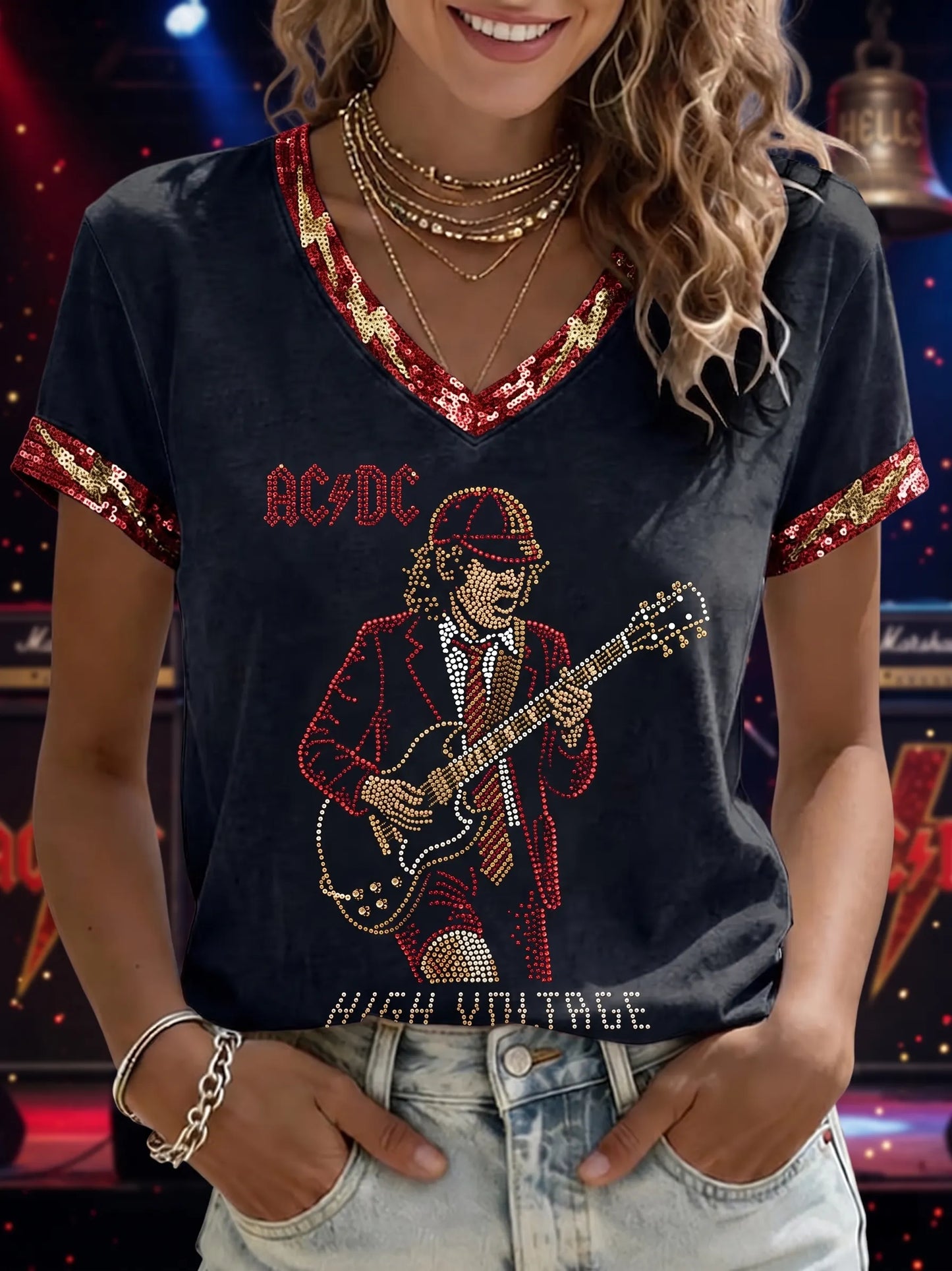 Women's Retro AC/DC Band Rock Fan Short-Sleeve T-Shirt