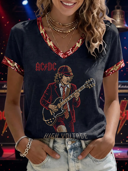 Women's Retro AC/DC Band Rock Fan Short-Sleeve T-Shirt