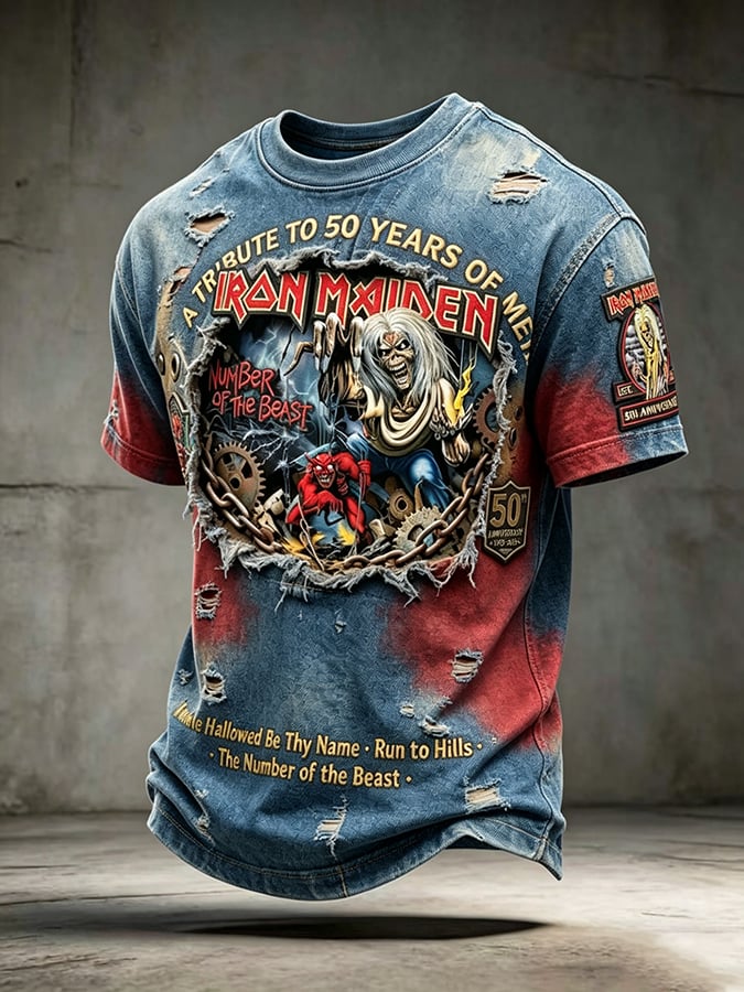 Men's England Heavy Metal Band Short-Sleeve Crew Neck Printed T-Shirt