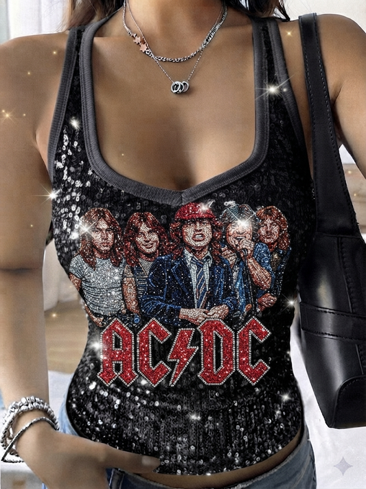 Women's Retro AC/DC Rock Band Sleeveless Top
