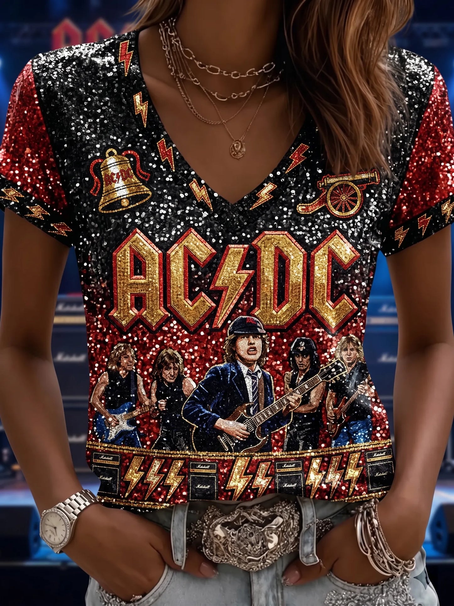 Women's Retro AC/DC Band Rock Fan Short-Sleeve T-Shirt