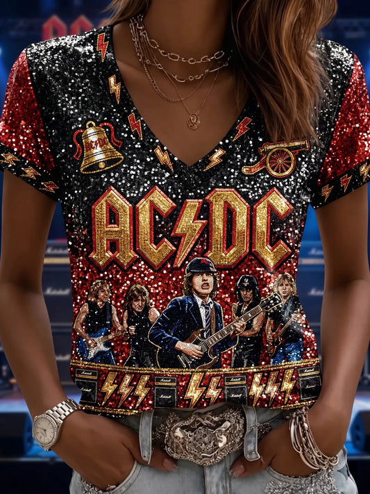Women's Retro AC/DC Band Rock Fan Short-Sleeve T-Shirt