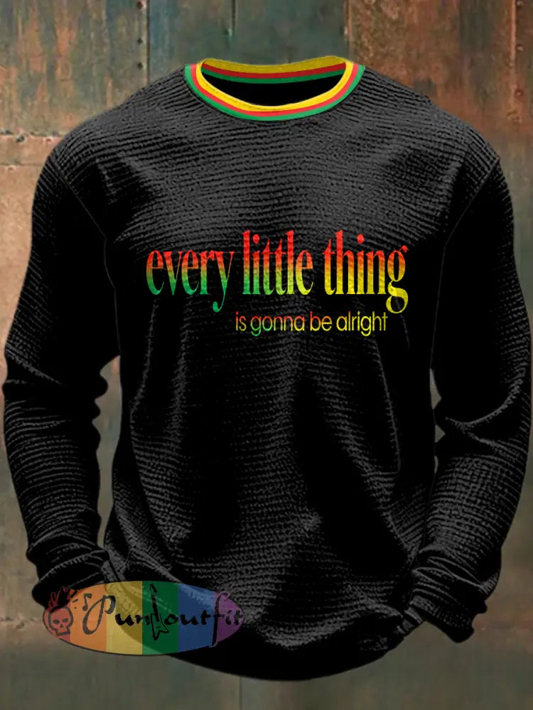 Men's Reggae Printed Waffle Long Sleeved Round Neck Sweatshirt