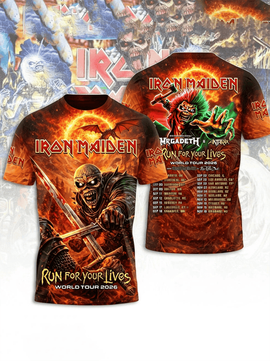 Men's Iron Maiden Tour 2026 Merch Run For Your Lives Tour T-Shirt
