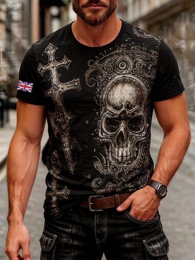 Men's England Heavy Metal Band Tour Crew Neck Short-Sleeve Printed T-Shirt