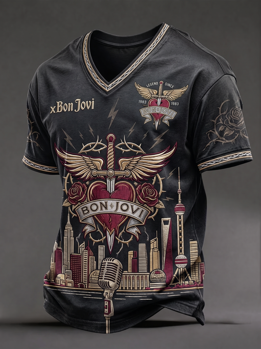 Bon Jovi Fan Sparkling V-Neck Top