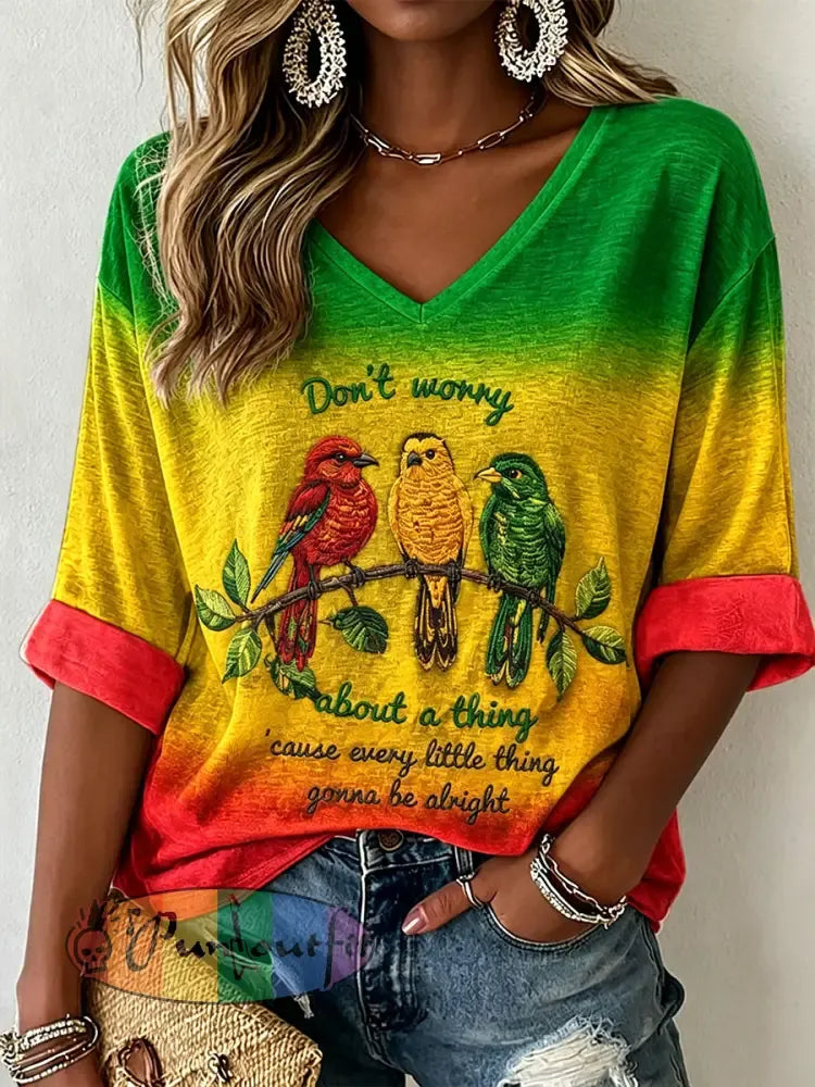 Women's 'Every Little Thing Is Gonna Be Alright' Printed Casual T-Shirt