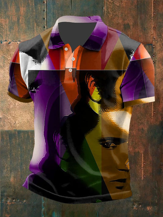 Men's Retro King Of Rock Roll Print Polo Shirt