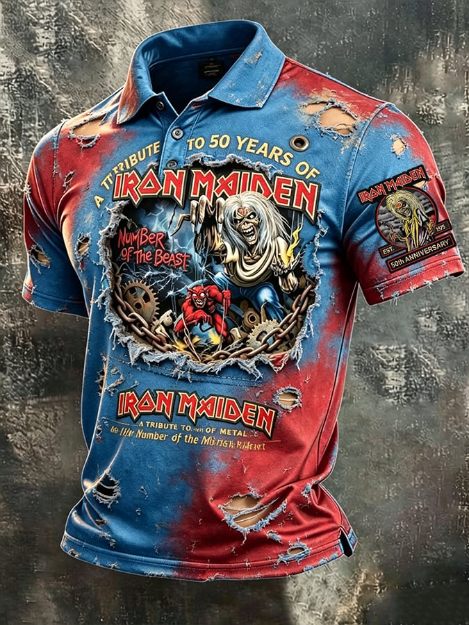 Men's England Heavy Metal Band Short-Sleeve Printed Polo Shirt
