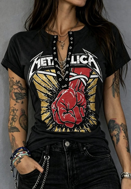 Women's Casual Heavy Metal Band Print T-Shirt