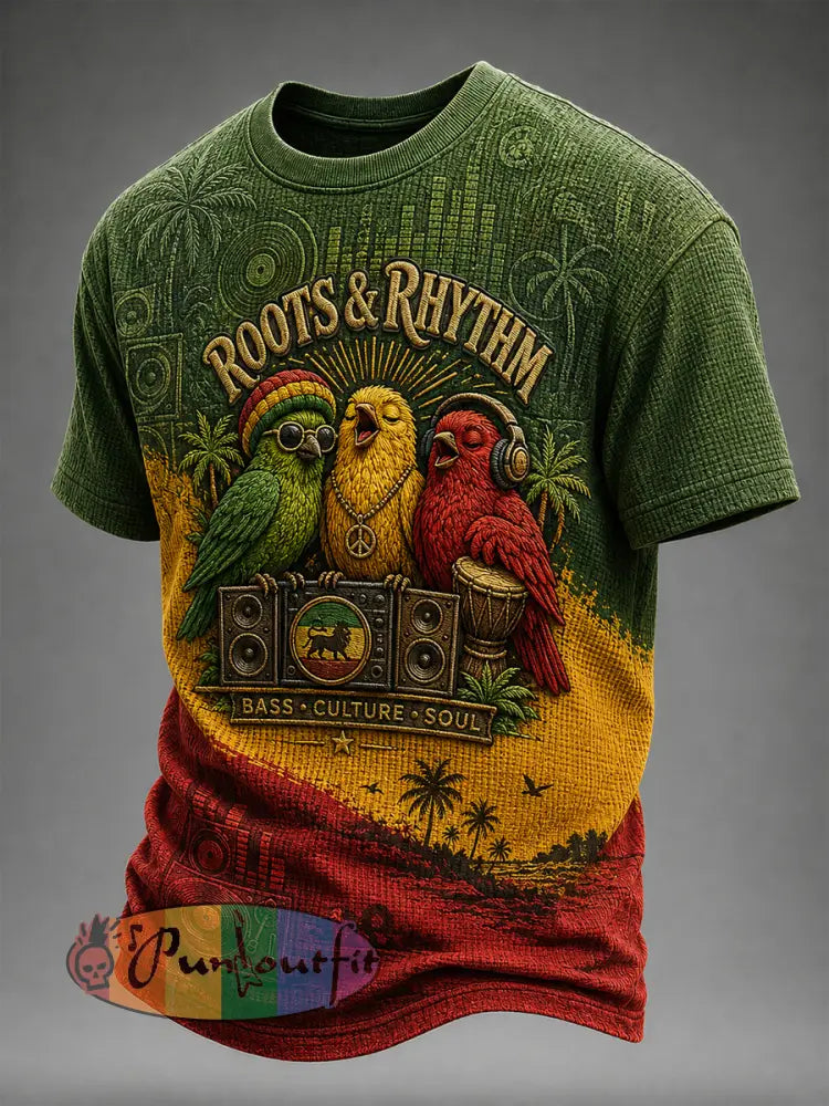 Fun Reggae Bird Casual Waffle-Weave T-Shirt