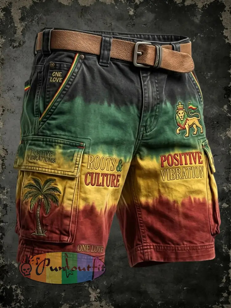 Retro Reggae-Inspired Gradient Casual Work Shorts