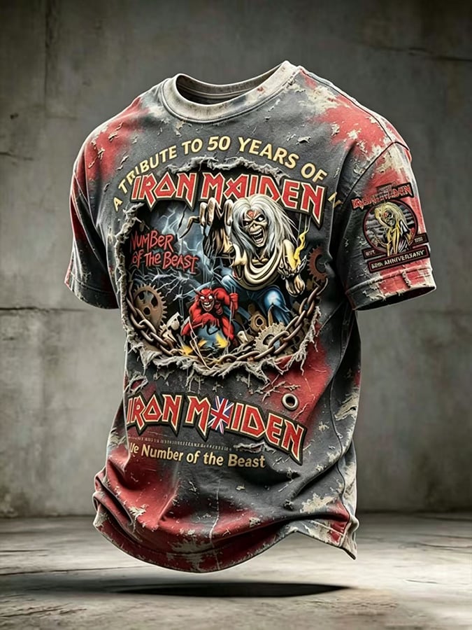 Men's England Heavy Metal Band Short-Sleeve Crew Neck Printed T-Shirt