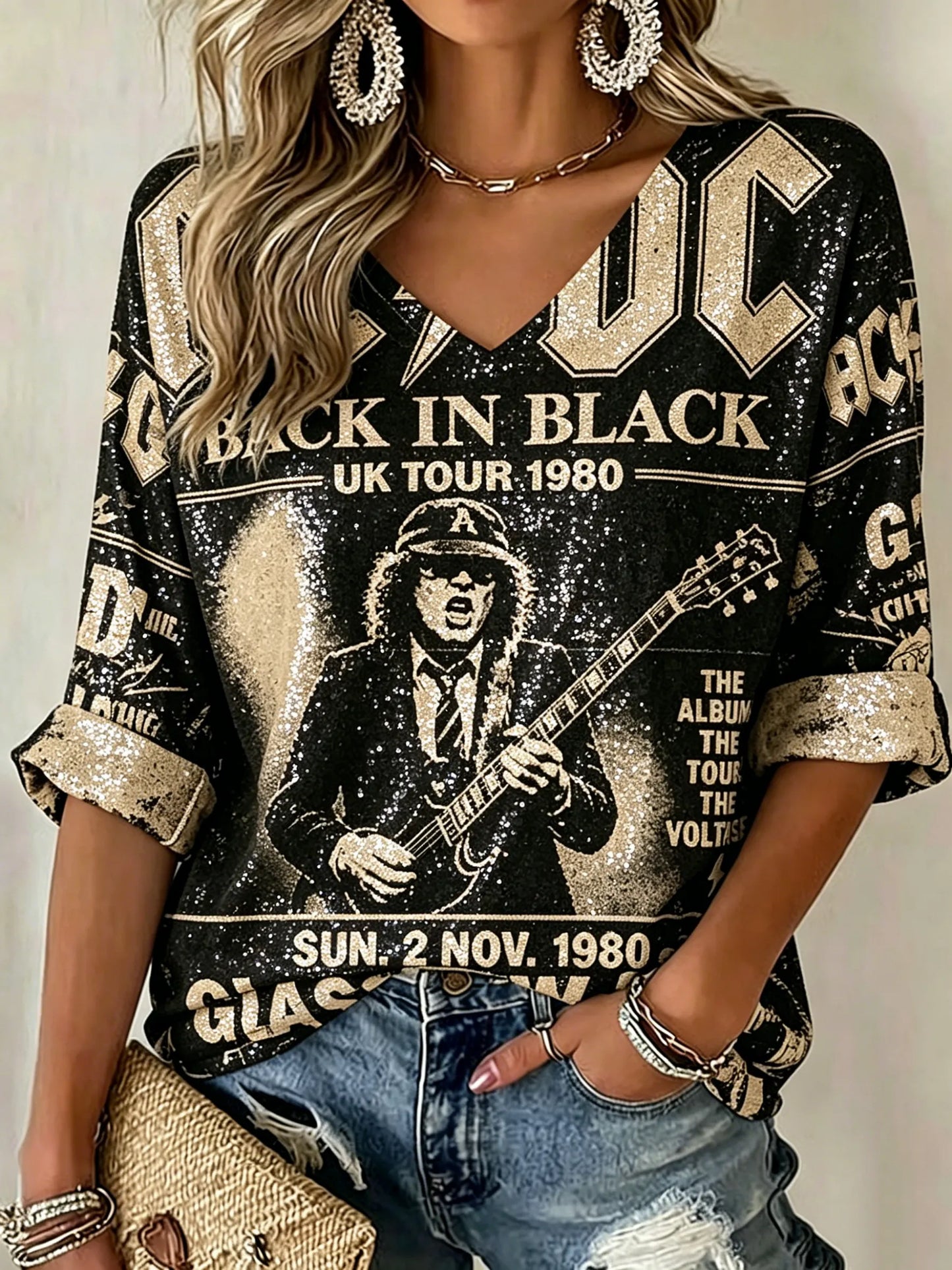 Women's Casual ACDC Print T-Shirt
