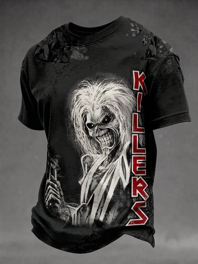Men's England Heavy Metal Band Tour Crew Neck Short-Sleeve Printed T-Shirt