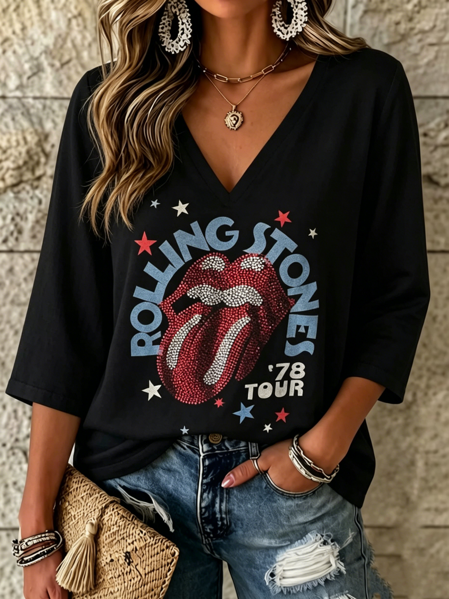 Women's Casual The Rolling Stones Print T-Shirt
