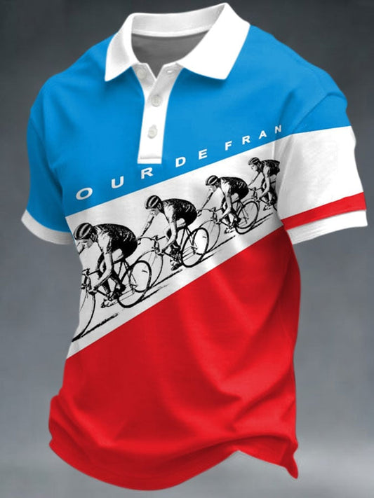 Men's Tour France Print Casual Polo Shirt
