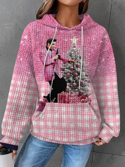 Women's Plaid Gradient Print Hoodie Long Sleeve Sweatshirt