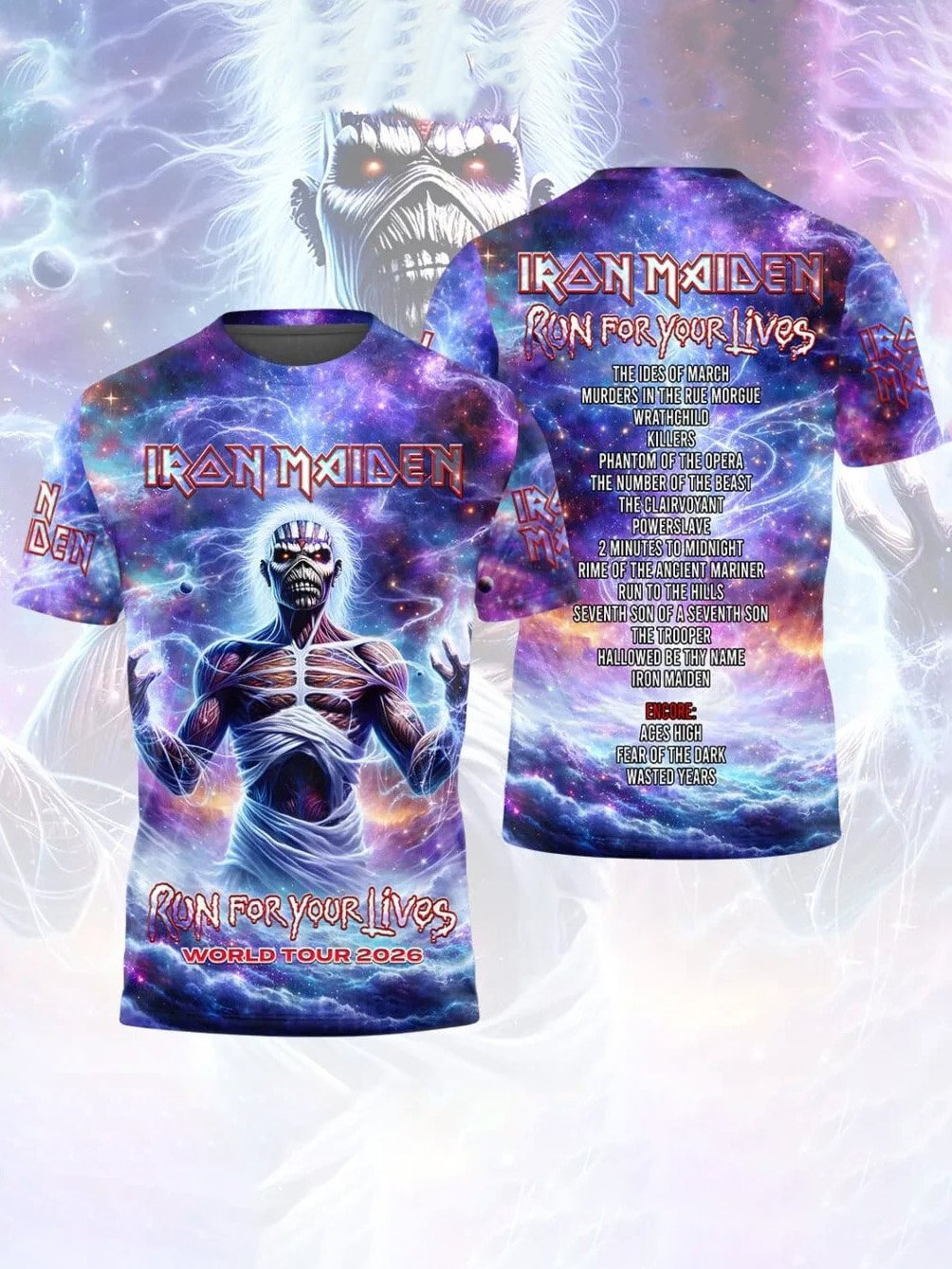 Men's Iron Maiden Tour 2026 Merch Run For Your Lives Tour T-Shirt