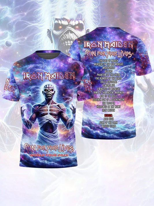 Men's Iron Maiden Tour 2026 Merch Run For Your Lives Tour T-Shirt