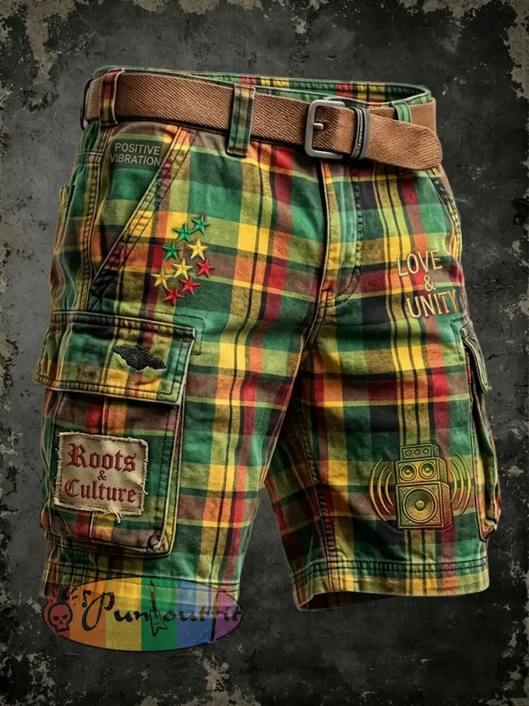 Retro Reggae Checkered Artistic Casual Work Shorts