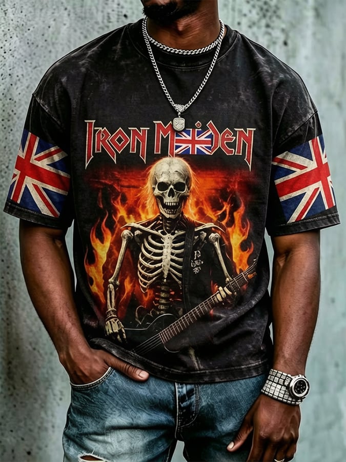 Men's England Heavy Metal Band Tour Crew Neck Short-Sleeve Printed T-Shirt