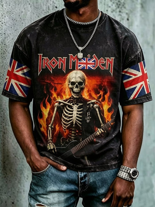 Men's England Heavy Metal Band Tour Crew Neck Short-Sleeve Printed T-Shirt