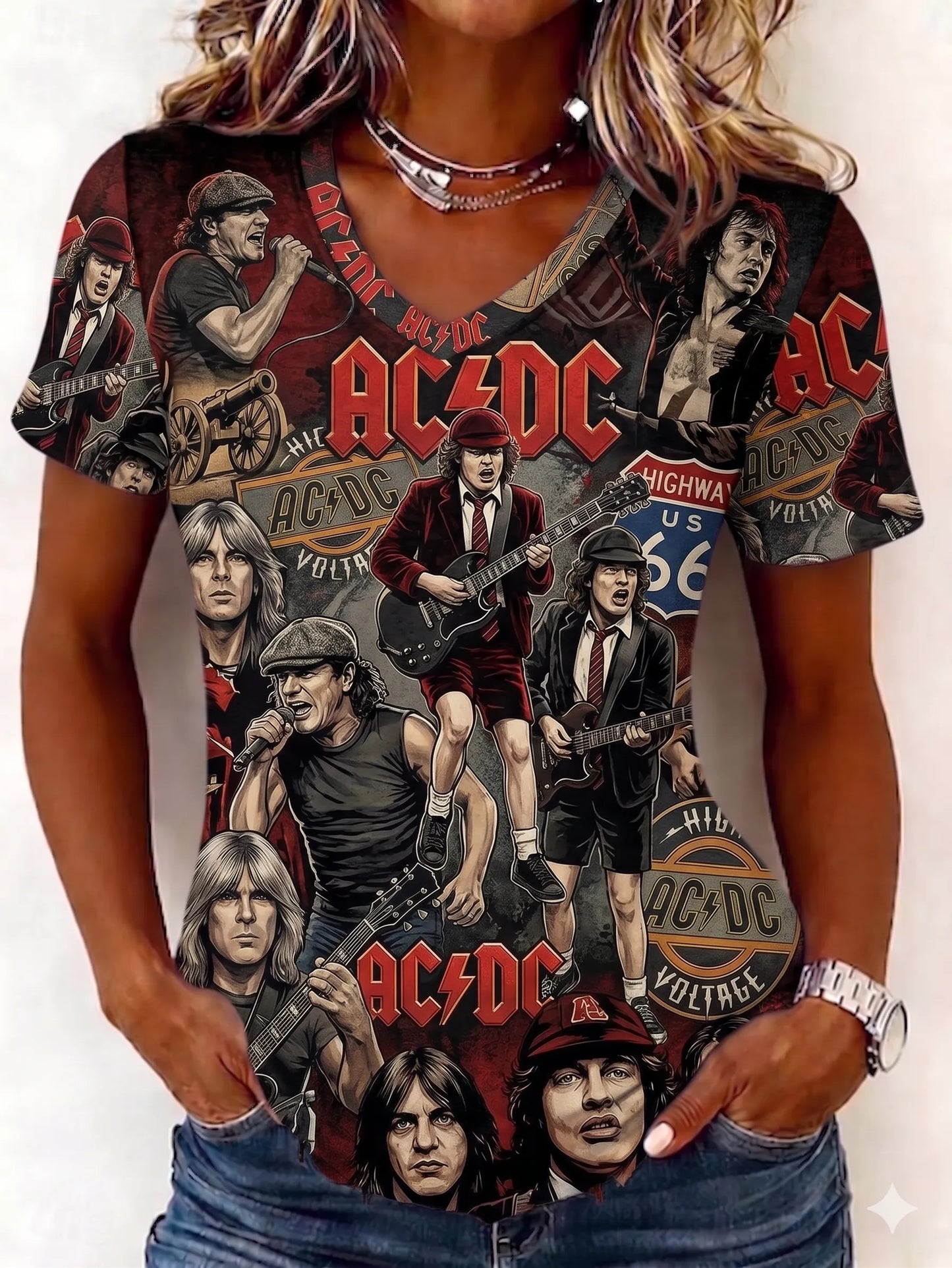 Women's Retro AC/DC Band Rock Fan Short-Sleeve T-Shirt