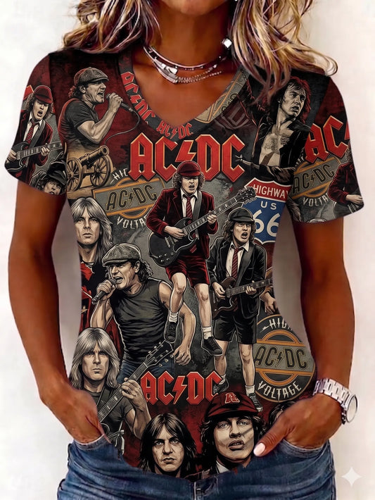 Women's Retro AC/DC Band Rock Fan Short-Sleeve T-Shirt