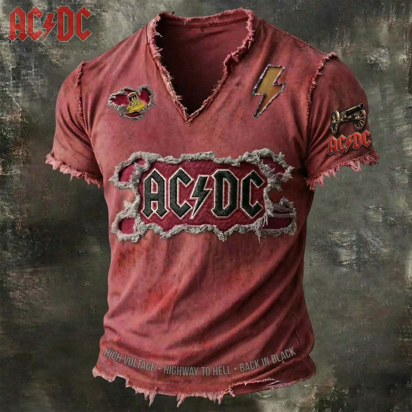 Men's Vintage AC/DC V-neck T-shirt
