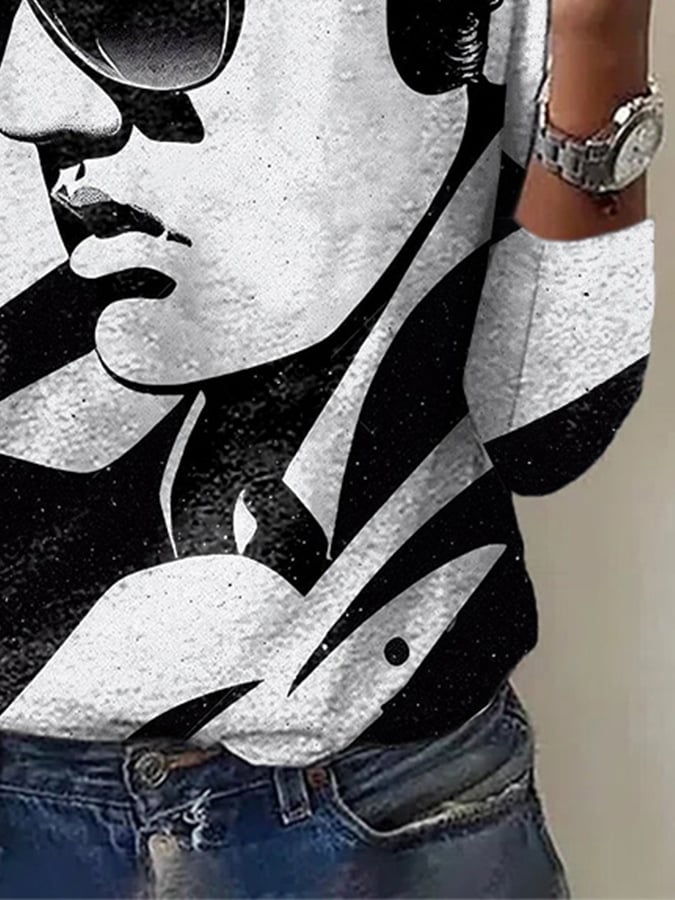 Retro King Of Rock Roll Print T-Shirt