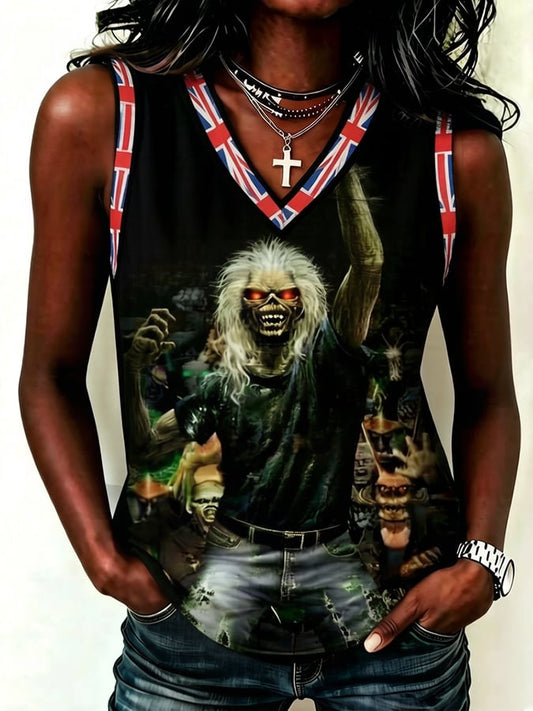 Women's Iron Maiden Tour Print V-Neck Tank Top
