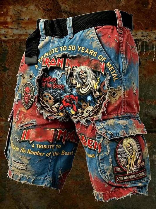 Men's Cargo Pants with England Heavy Metal Band Print