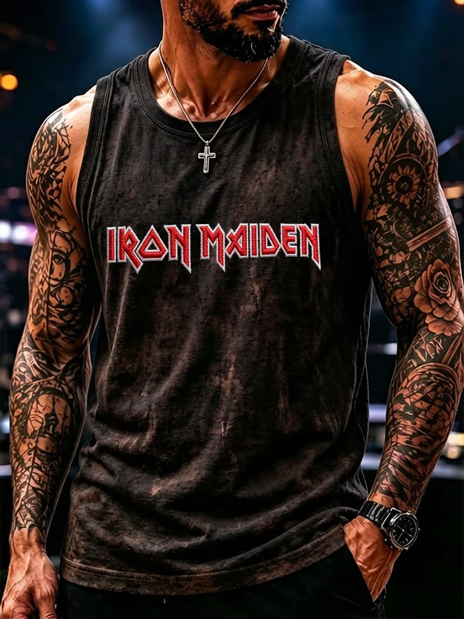 Men's British Heavy Metal Band Tour Print Crew Neck Tank Top