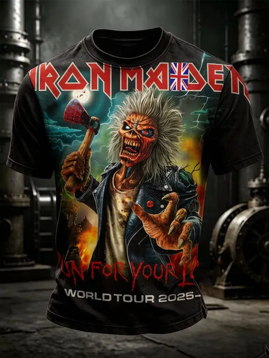 Men's England Heavy Metal Band Short-Sleeve Crew Neck Printed T-Shirt