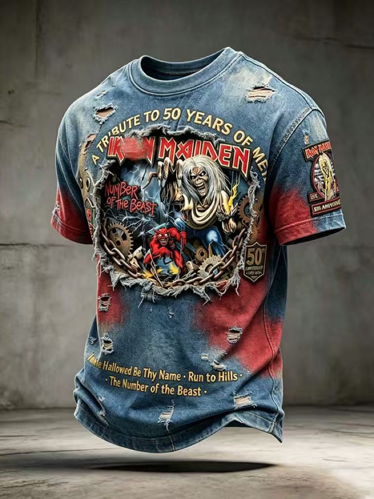 Men's England Heavy Metal Band Short-Sleeve Crew Neck Printed T-Shirt