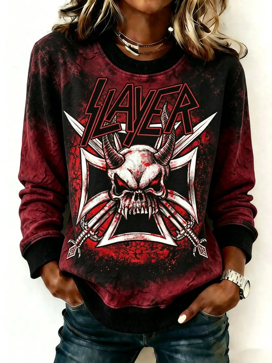 Women's Thrash Metal Band Graphic Crew-Neck Long-Sleeve Sweatshirt