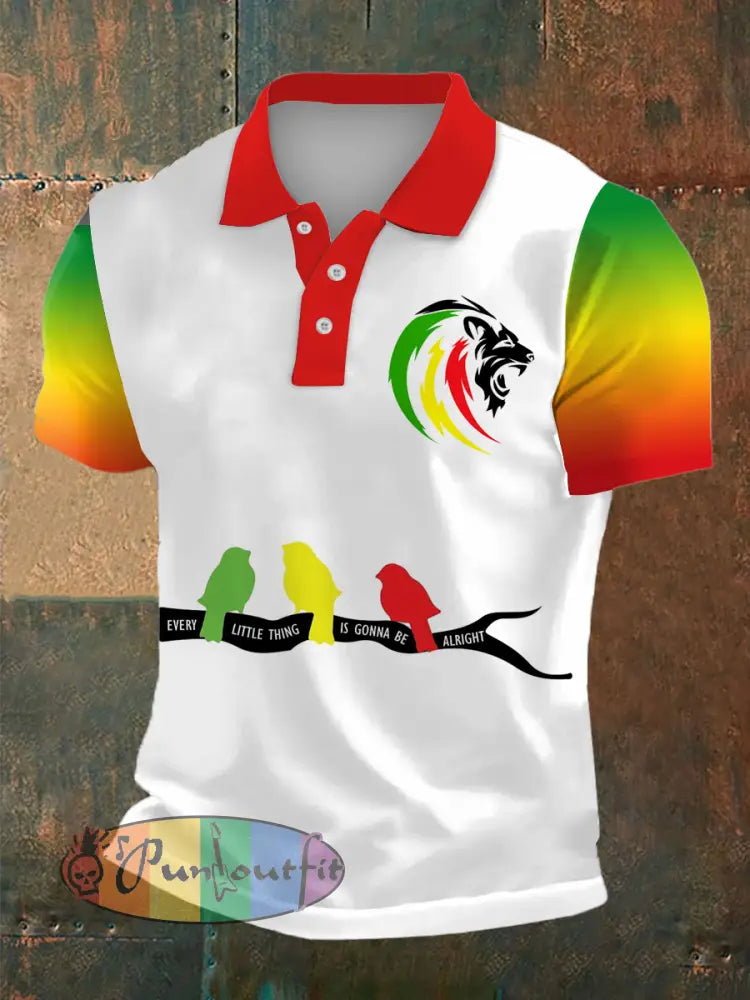 Men's Reggae Print Polo Collar Casual Short Sleeved Shirt