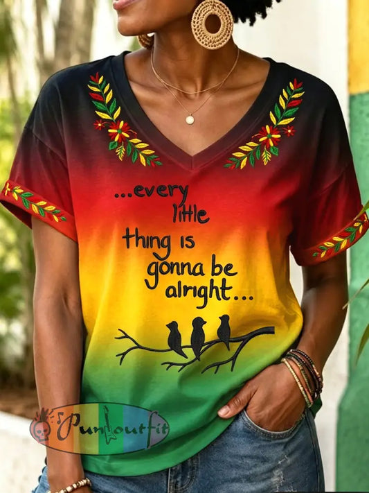 Women's “Every Little Thing Is Gonna Be Alright” Casual V-Neck T-Shirt
