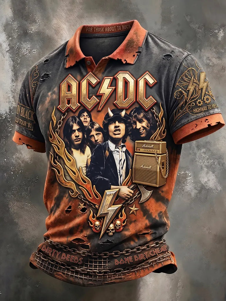 Men’s Rock Graphic Distressed Polo Shirt