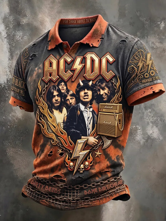 Men’s Rock Graphic Distressed Polo Shirt